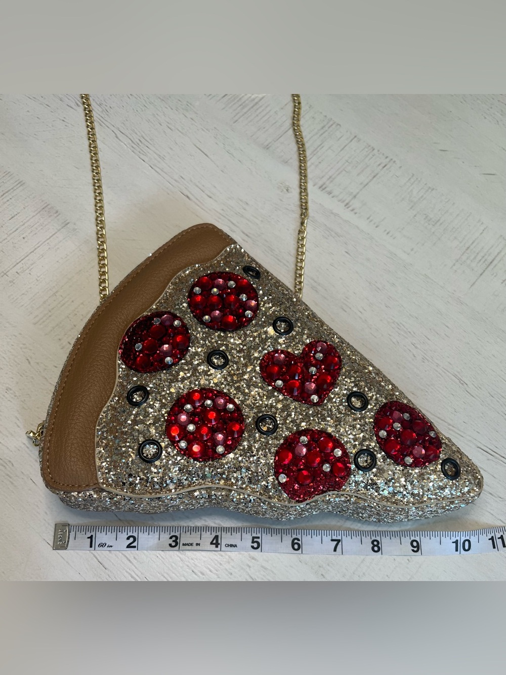 Betsy Johnson Sequin and Glitter Pizza Slice Crossbody Bag - Picture 4 of 6